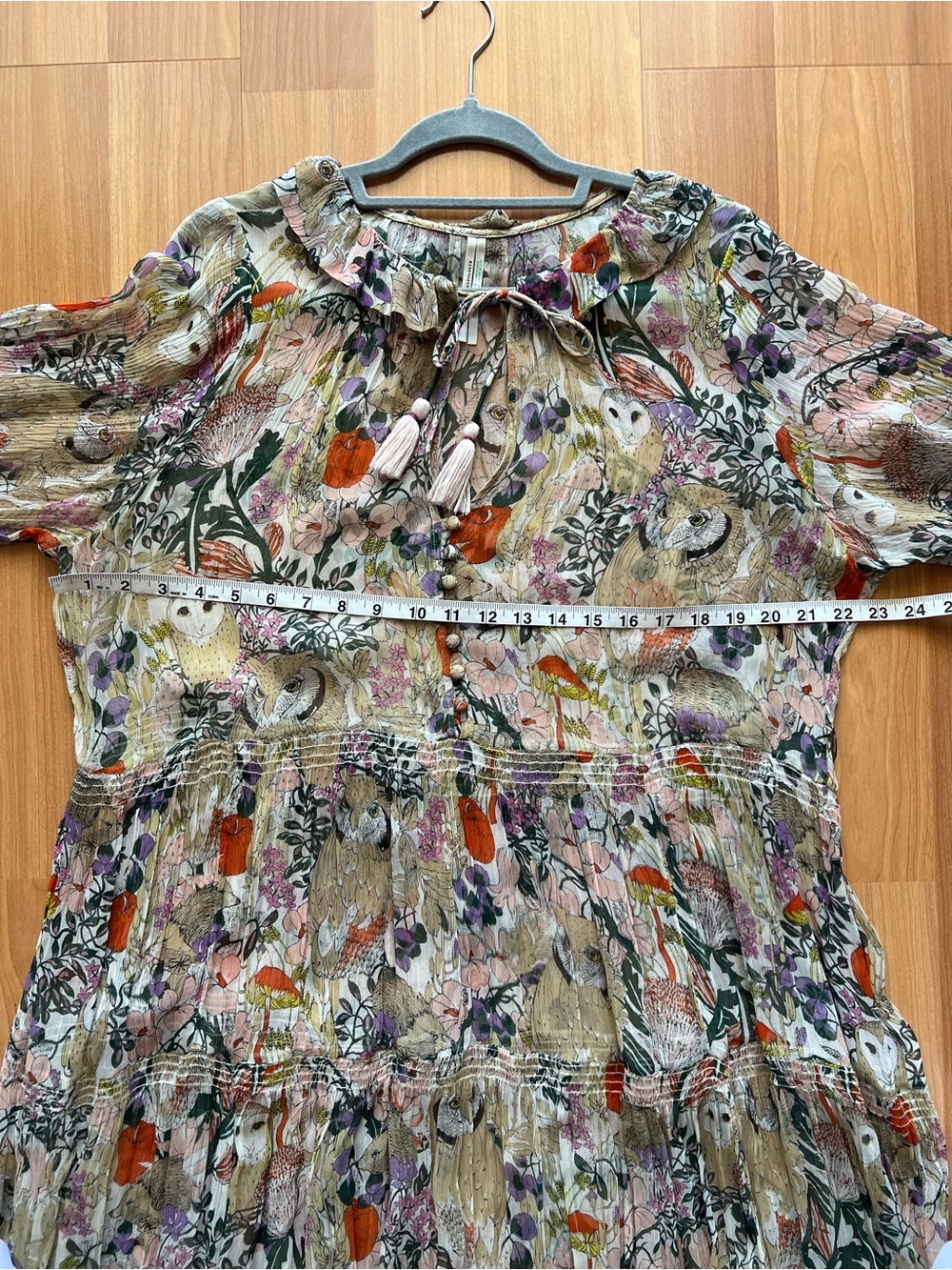 Anthropologie Marais Owl Print Boho Tiered Maxi Dress 1X - Picture 4 of 16